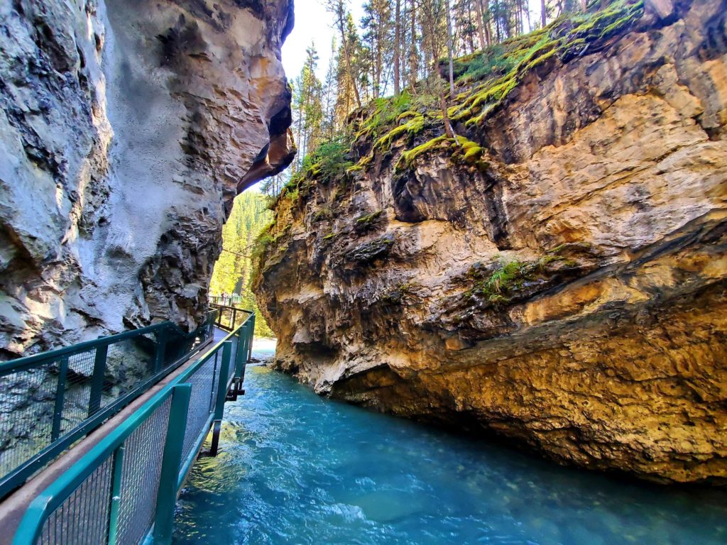 Hiking Johnston Canyon Trail to view the waterfall. 