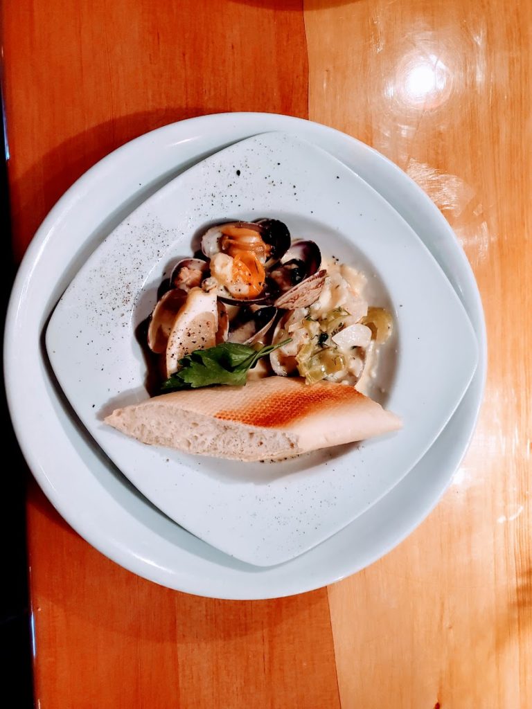 Clam and shrimp appetizer dish at Schooner Restaurant, Tofino, Vancouver Island