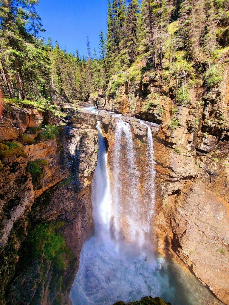 View of Johnston Canyon waterfall, in Alberta.