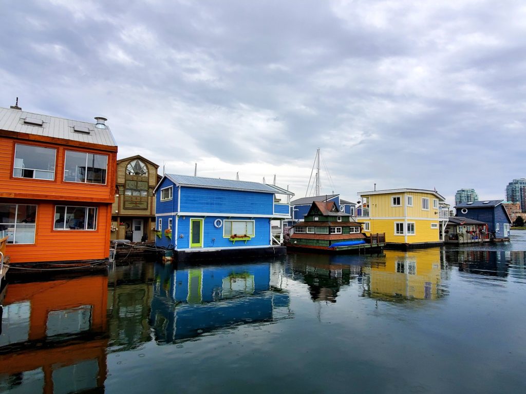 Picture showing floating houses in Fisherman's Wharf, Victoria, Vancouver Island.