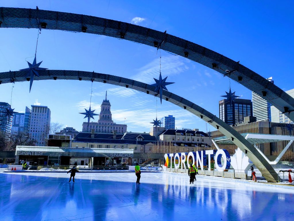 View of Nathan Philips Square Ice Rink, Downtown Toronto